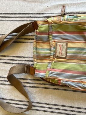 Fossil Pastel Striped Crossbody Organizer Bag Nylon Canvas